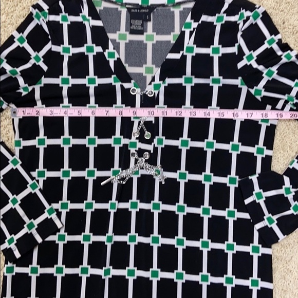 Jules & Leopold Black Green Geometric Belted Midi Dress Silver Chain Detail Sz S - Picture 11 of 14